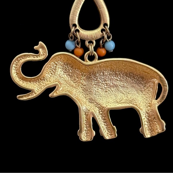 Gold Tone Trunk Up Elephant Necklace - Picture 3 of 10